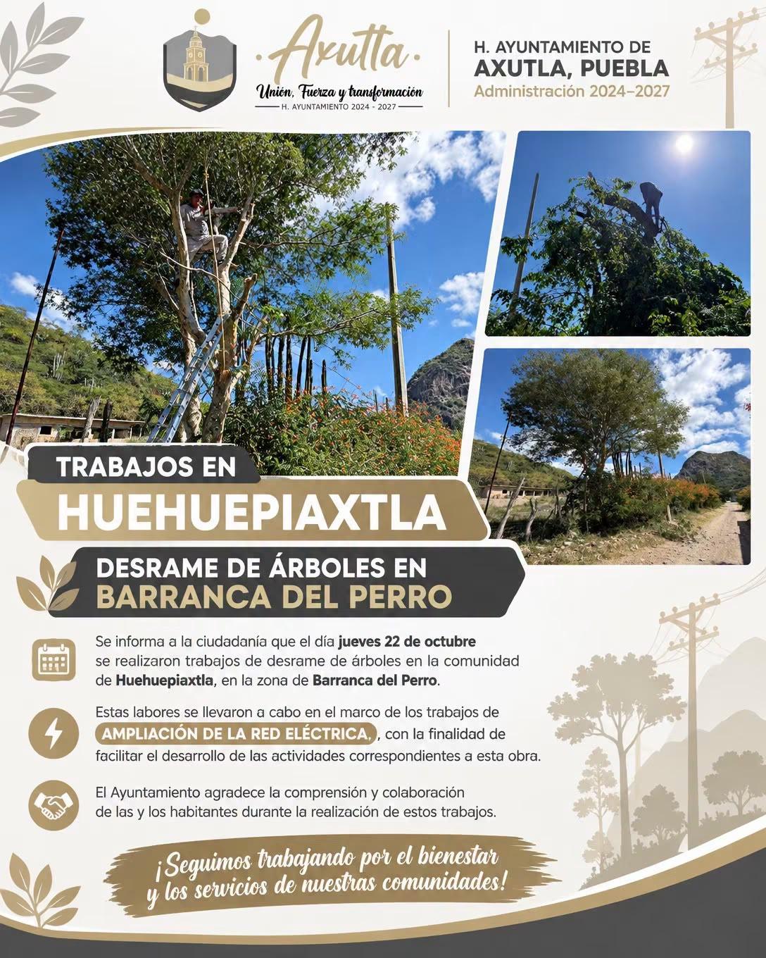 🌳⚡ TRABAJOS DE DESRAME EN HUEHUEPIAXTLA